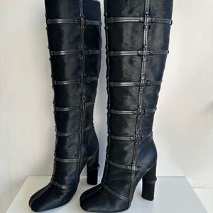 Tom Ford Leather Patchwork Calf Hair Knee-High Boots Fall/Winter 2015 size 41